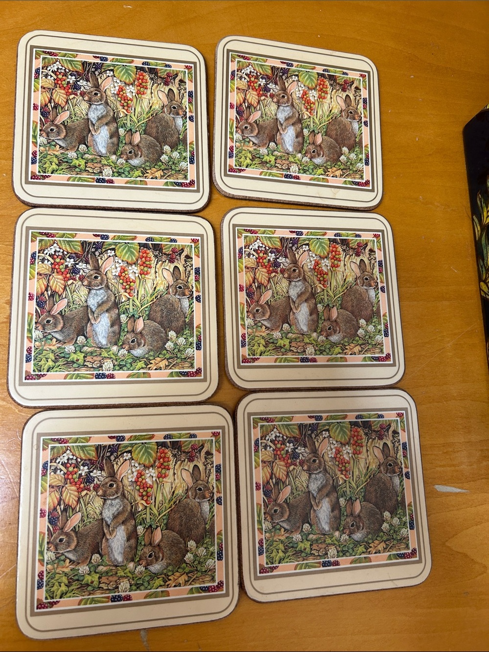 6 Pimpernel Cork Square Trivets with bunny bunnies
